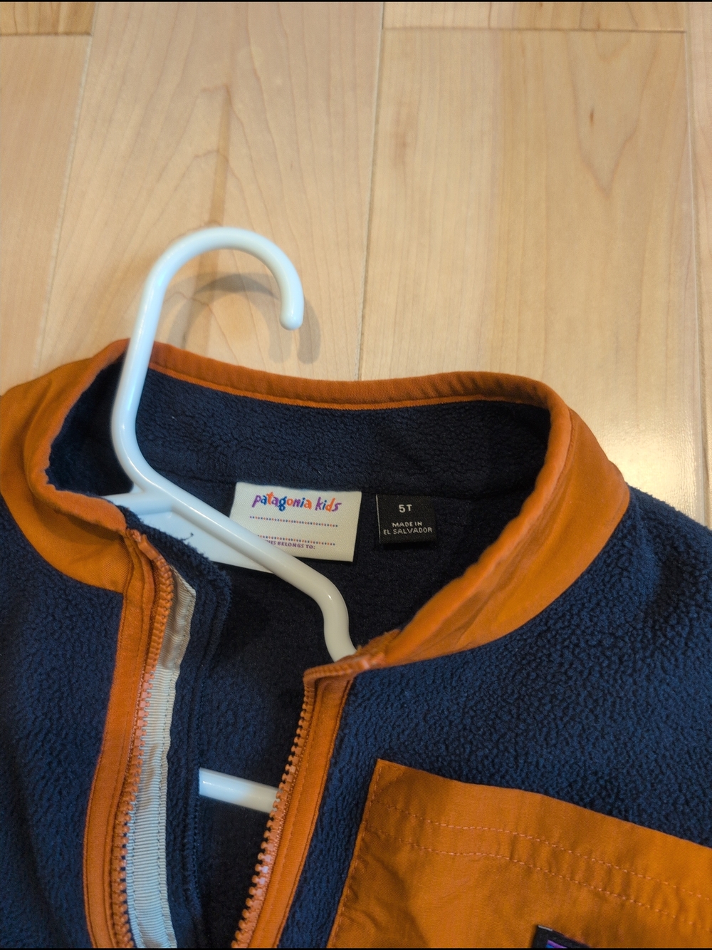 Patagonia Navy Fleece Jacket with Orange Trim - Picture 3 of 3